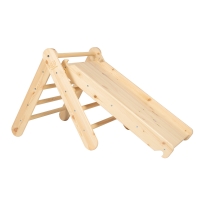 MeowBaby Montessori 2 in 1 Kletterdreieck mit Rutsche Natur