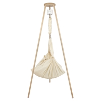 LOTTILI Komplettset Beige - Bio-Federwiege Baby mit Motor weiß & Holzgestell