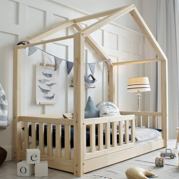 Design4kids Hausbett Marino Komfort - 190x90 Naturholz (1 cm Füße)