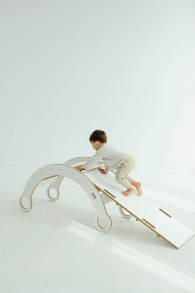 BabyWood Balancewippe/Rocker mit Rutsche - Kletterwand L - Weiß