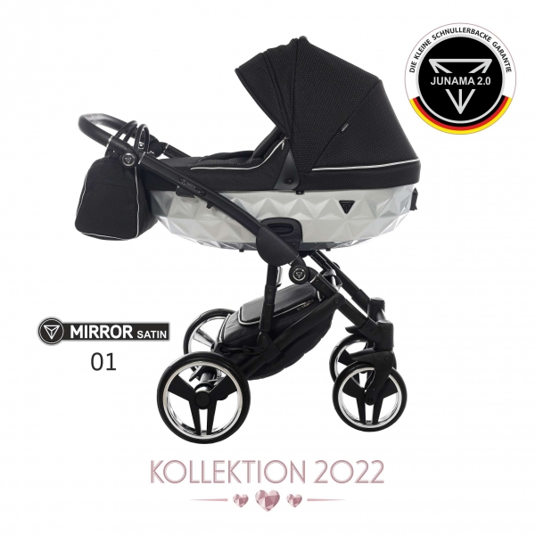JUNAMA Kombi Kinderwagen MIRROR SATIN 01 2.0 - hellgrau/schwarz