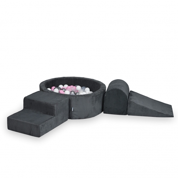 MiMii Schaumspielset Cord graphite grey mit Bällebad und 200 Bälle zum selber Gestalten