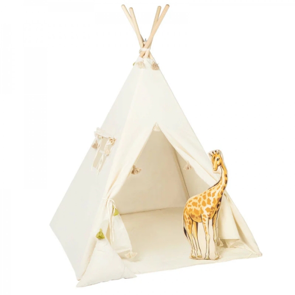 Design4Kids Tipi-Zelt M-Special Set Creamy Tassle Rainbow - creme