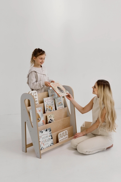 BabyWood Montessori Bücherregal SLIM M - grau