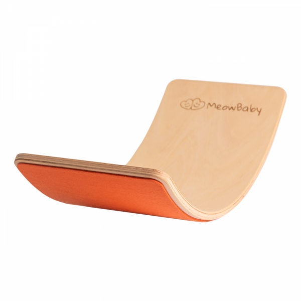 MeowBaby Balance Board orange mit Filz 80x30 cm aus Holz für Kinder, bis 200 kg