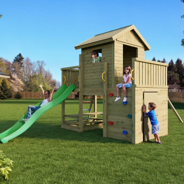 FUNGOO Multiford Spielhaus mit Rutsche und Schaukel