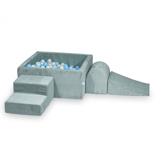 MiMii Schaumspielset Cord sage mint mit Bällebad eckig und 400 Bälle zum selber Gestalten