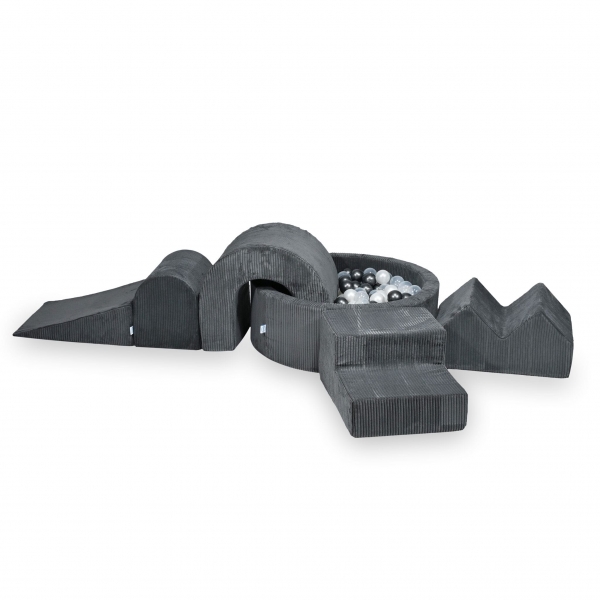 MiMii Schaumspielset XXL Cord graphite grey mit Bällebad 90x30 cm und 200 Bällen zum Gestalten