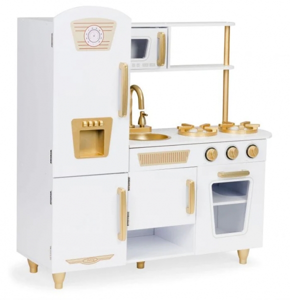 MeowBaby Montessori Holzspielküche für Kinder mit Zubehör - weiß/gold