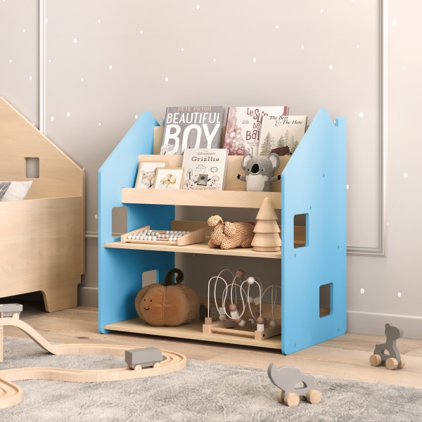 BusyKids Montessori 2-in-1 Bücherregal für Kinder - zart blau