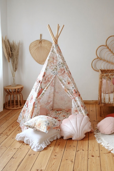 MOI MILI Tipi-Zelt mit Aufdruck - Flower Power