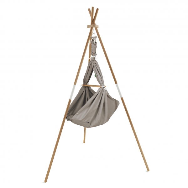 PAULI &amp; CO Federwiegen-Set Baby Premium &amp; Gestell Tripod natur/weiß - Natur Mausgrau