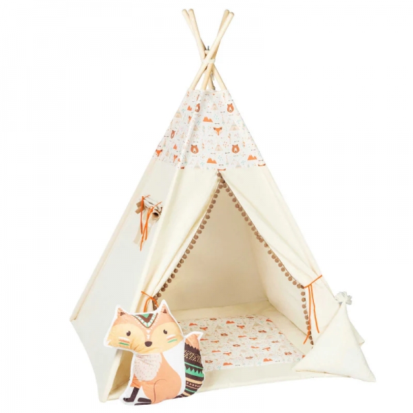 Design4Kids Tipi-Zelt M-Special Set My Friend Bear Fox - beige
