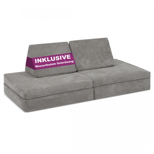 LINODINO Spielsofa Cord Spielparadies - Elefanten Grau