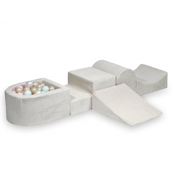 MiMii Schaumspielset I Cord ivory beige mit Bällebad und 100 Bälle zum selber Gestalten