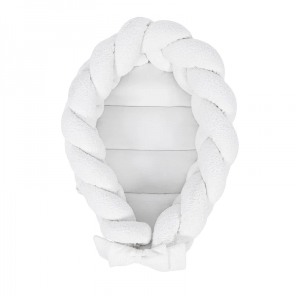 MeowBaby Babynestchen mit schützenden Zopf Bouclé - creme/weiß