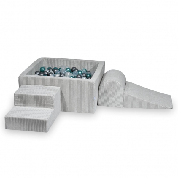 MiMii Schaumspielset Cord ash grey mit Bällebad eckig und 400 Bälle zum selber Gestalten