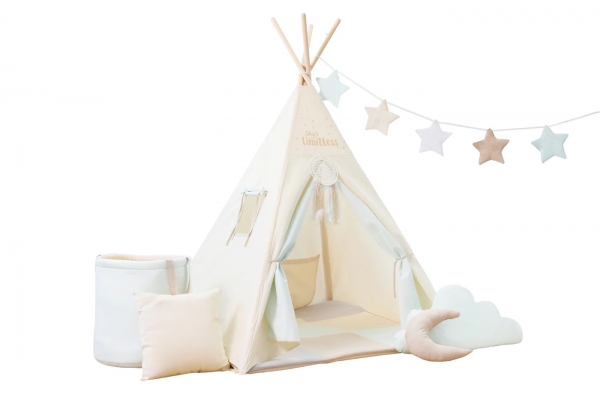 Design4Kids Tipi-Zelt XXL-Set Blue Corner - creme