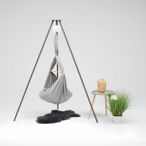 Design4Kids Federwiege Baby Classic mit Motor & TIPI-Gestell anthrazit - grau