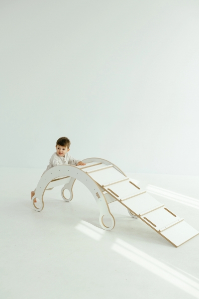 BabyWood Balancewippe/Rocker mit Rutsche - Leiter L - Weiß