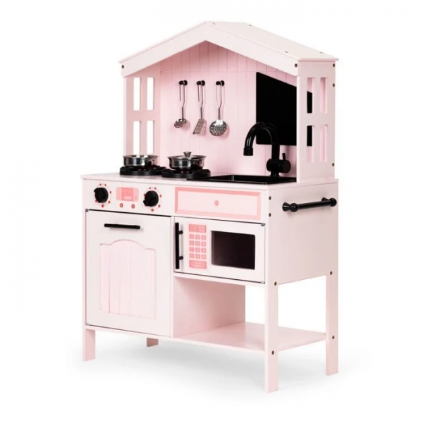 MeowBaby Montessori Holzspielküche für Kinder mit Zubehör - Rosa
