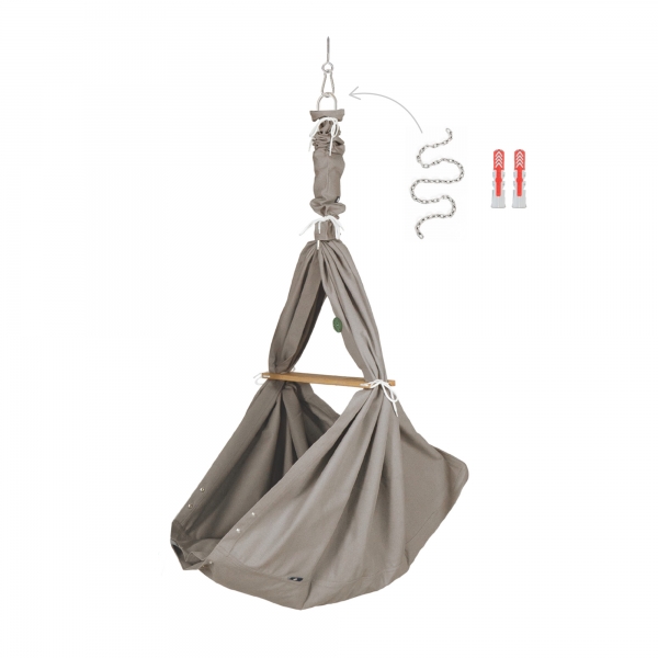 PAULI &amp; CO Federwiegen-Set Baby Premium mit Deckenbefestigung - Natur Mausgrau