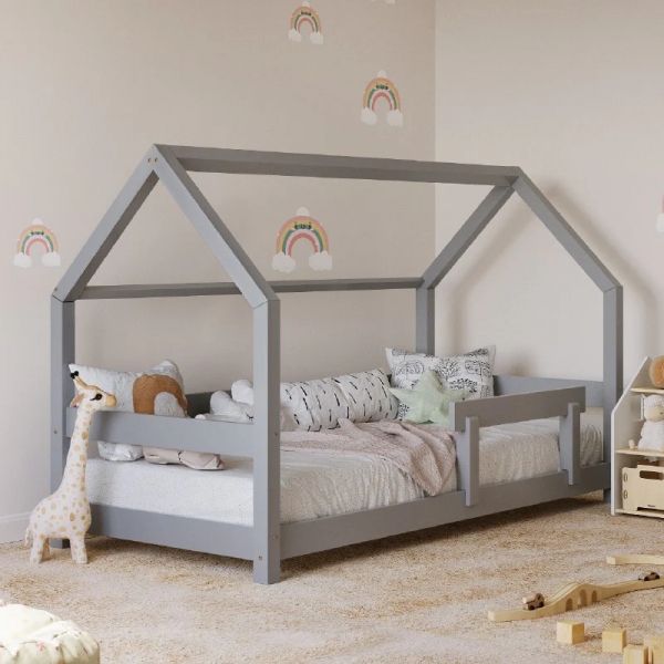 BusyKids Kinderbett-Haus KIKI-HOUSE mit Sicherheitsrand 200 x 90 cm - Grau