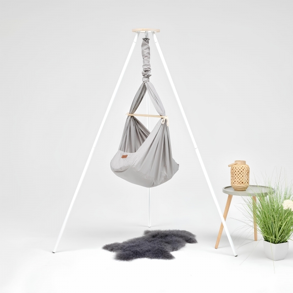 Design4Kids Federwiege Baby Classic mit TIPI-Gestell weiß - grau