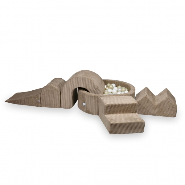 MiMii Schaumspielset XXL Cord toffee brown mit Bällebad 90x30 cm und 200 Bällen zum Gestalten
