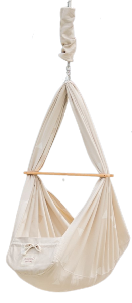 QOOKIE Swing Federwiege mit Schafwoll-Matratze &amp; Deckenbefestigung - Triangle creme