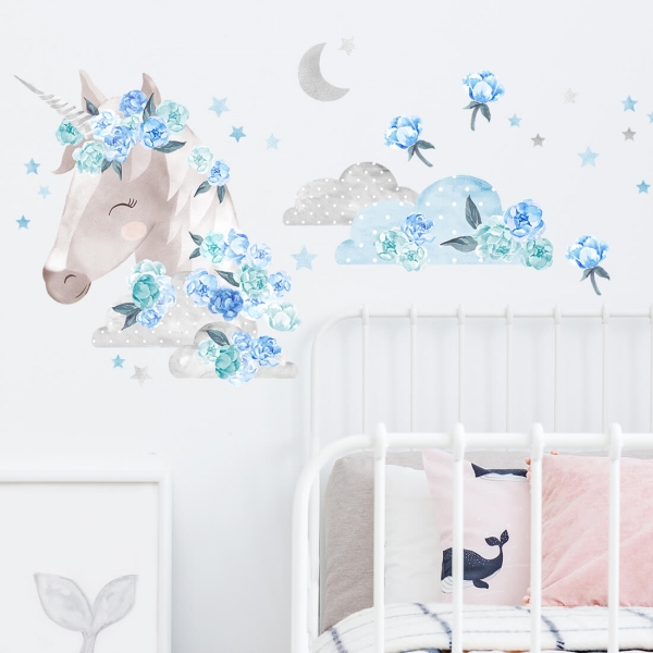 PASTELOWE LOVE XL Wandtattoo/-aufkleber Einhorn hellblau