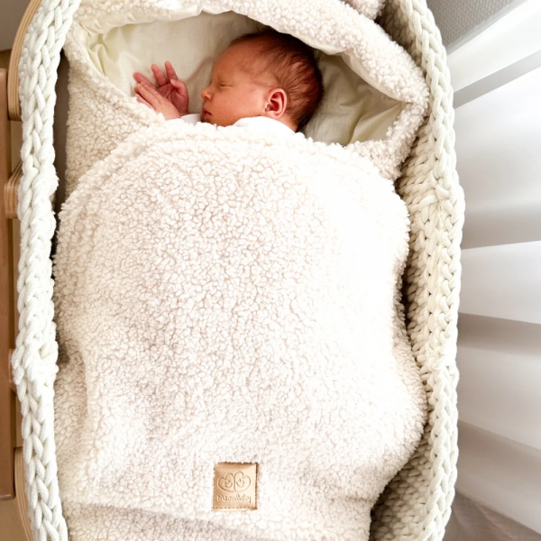 MeowBaby Einschlagdecke Cord mit Bärenohren Bearly - beige/creme