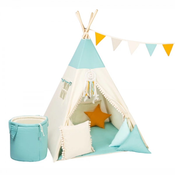 Design4Kids Tipi-Zelt XXL-Set Blue Dream - creme