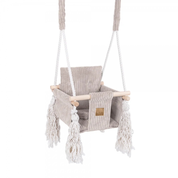 MeowBaby Babyschaukel Cord im Quadrat-Design - Ästhetik ecru/beige