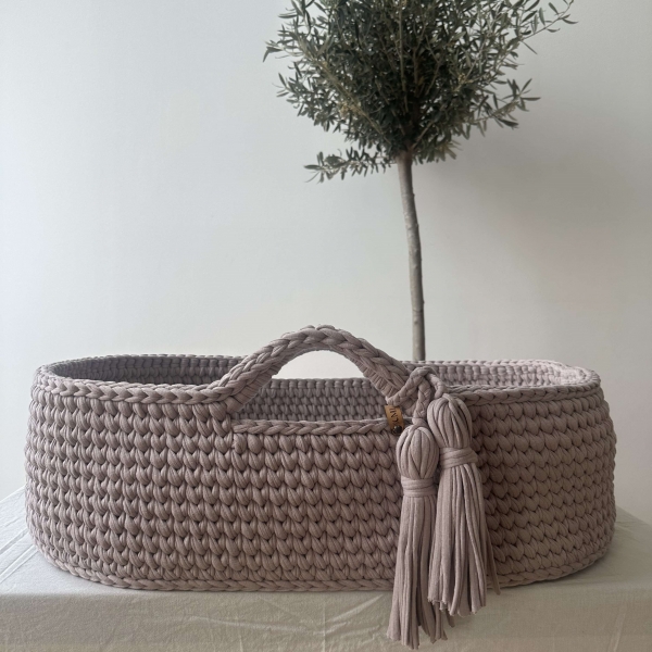 NUMI Baby Shop Moseskorb inkl. Schaumstoffmatratze | Handmade - Taupe