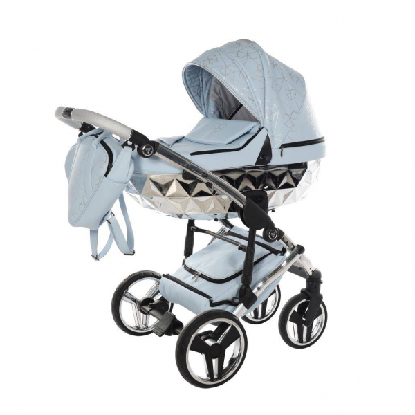 JUNAMA Kombi Kinderwagen DIAMOND HEART - hellblau/silver