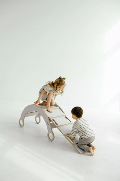BabyWood Balancewippe/Rocker mit Rutsche - Leiter + Tischplatte M - weiß