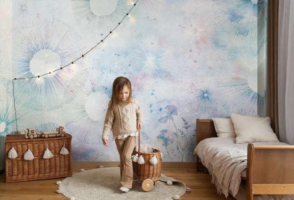 MALUMI abschwischbare Kinderzimmer-Fototapete DANDELIONS - purple