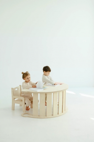 BabyWood Balancewippe/Rocker mit Tischplatte + Stuhl M - Natur