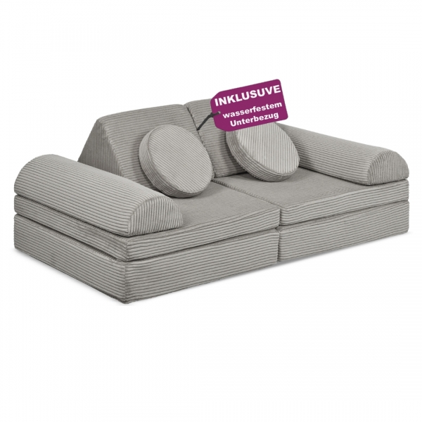 LINODINO Spielsofa Cord Fantasiewelt - Elefanten Grau