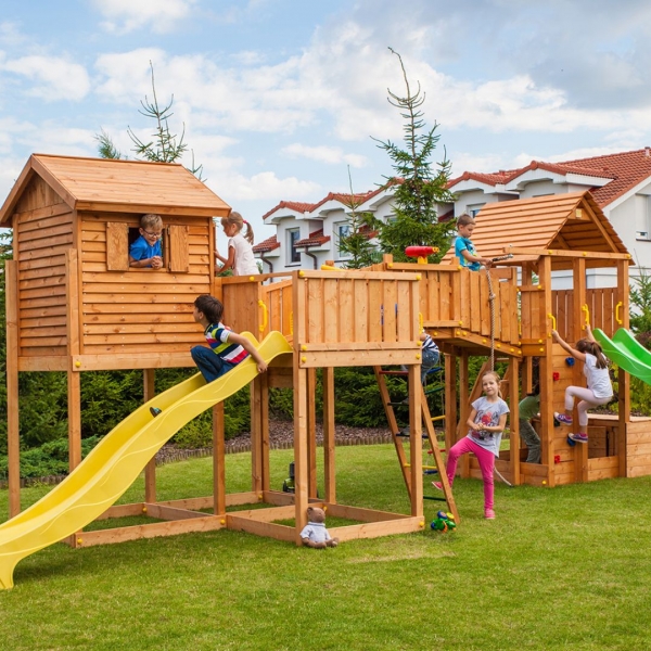 FUNGOO MAXI Set Sized Plaza - Klettergerüst mit Kletterwand &amp; 2 Rutschen