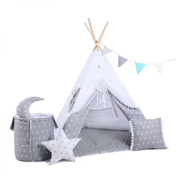 Design4Kids Tipi-Zelt XL-Set White Kingdom - grau