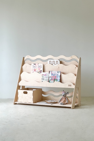 BabyWood Montessori Regal für Bücher und Spielzeug WAVE L - Natur