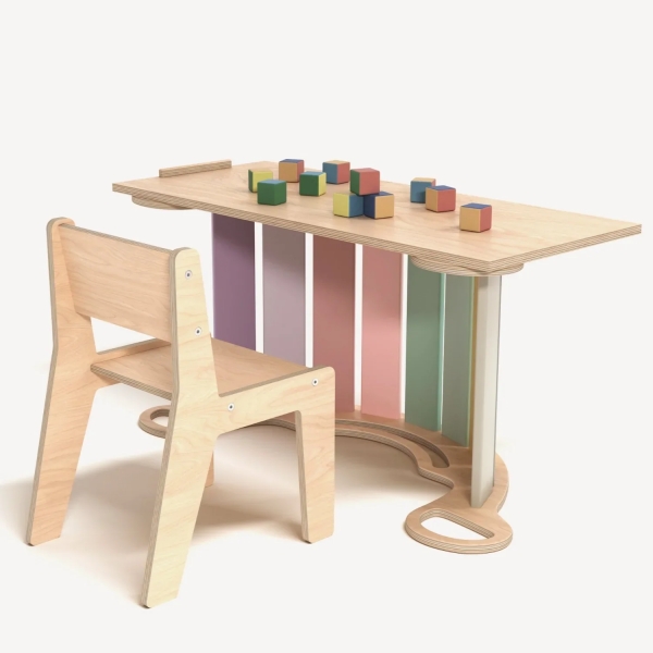 BusyKids Set - Wippe mit doppelseitigen Brett &amp; Stuhl - Pastellfarben