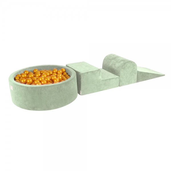 MeowBaby Schaumspielset Velvet Salbeigrün mit Bällebad, 200 Bälle - Gold