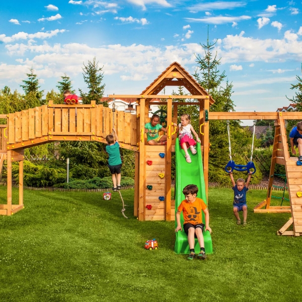 FUNGOO MAXI Set Fun Gym - Klettergerüst mit Kletterwand, Rutsche und Schaukel