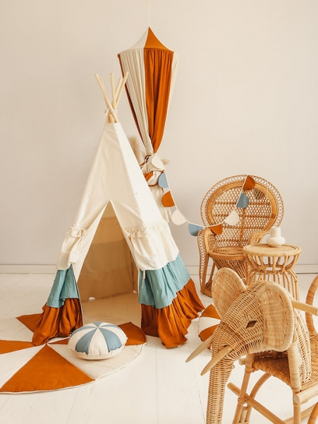 MOI MILI Tipi-Zelt CIRCUS-Style für Kinder mit Rüschen - Cremeweiß