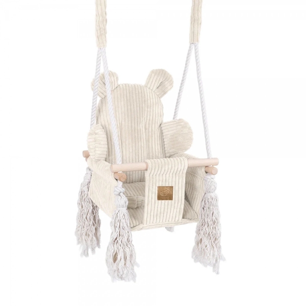 MeowBaby Babyschaukel Cord im Bärendesign - Ästhetik vanilla