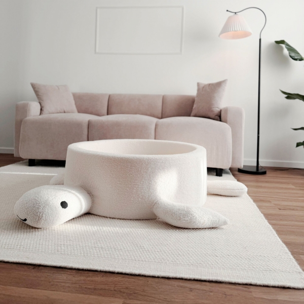 MeowBaby Bällebad Schildkröte Bouclé Cheesecake Cream Beige, 200 Bälle - eigene Farbauswahl