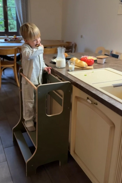 BabyWood Küchenhelfer/Lernturm SLIM M Double - olive
